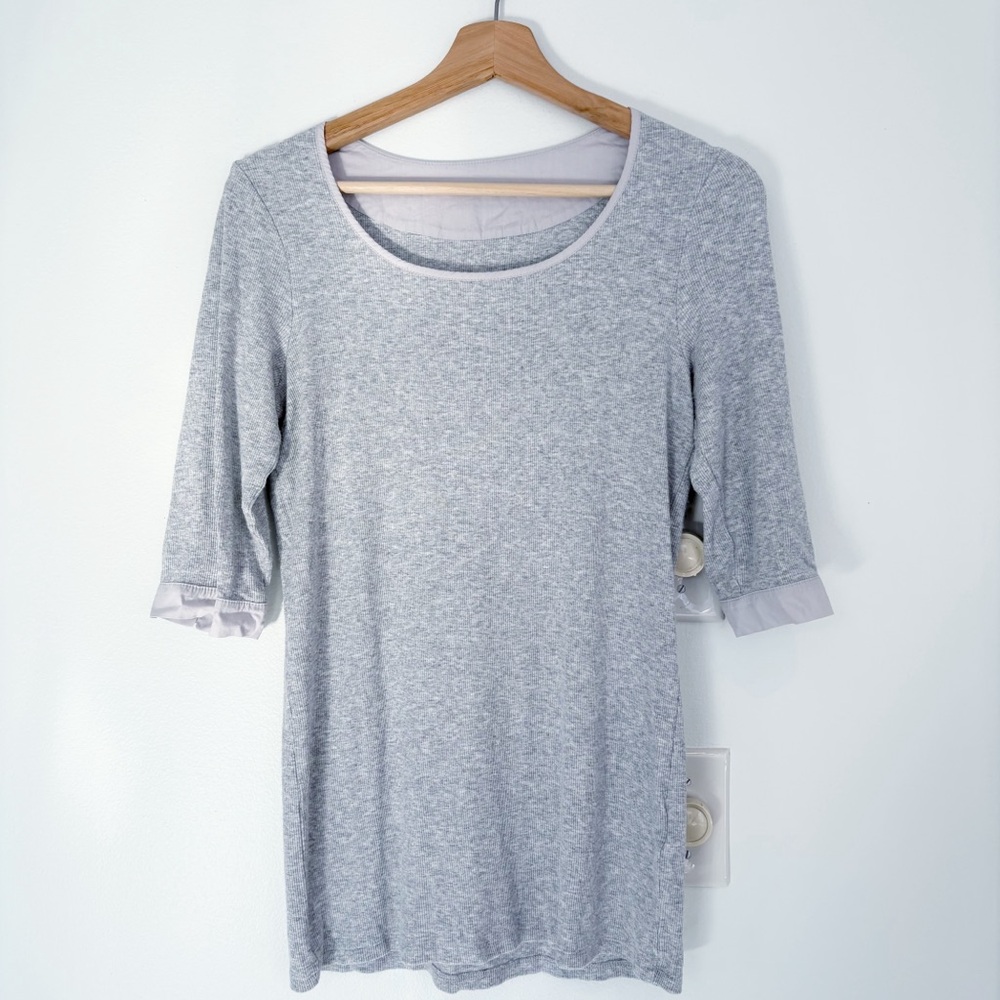 Annette Goertz || Ribbed‎ Elbow-Length Tee Knit Top T-Shirt Gray Small